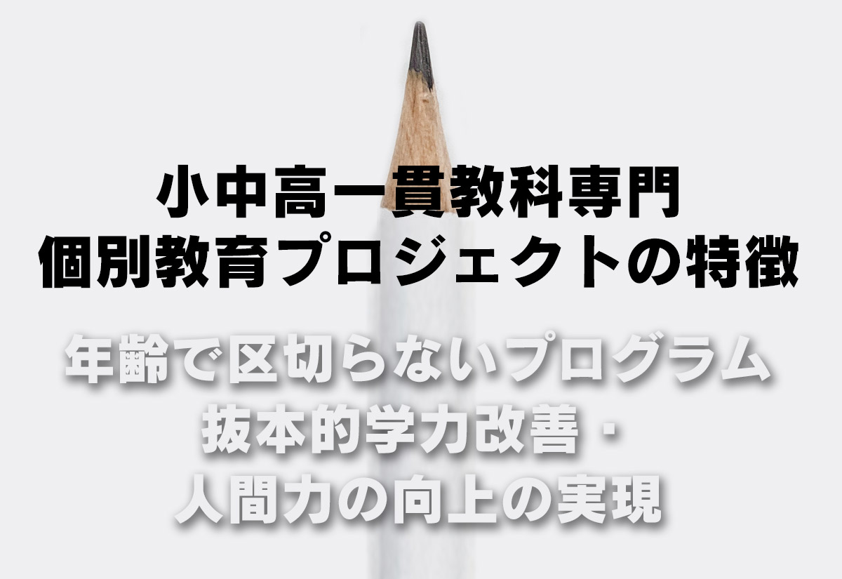 小中高一貫教科専門個別教育プロジェクトの特徴 年齢で区切らないプログラム 抜本的学力改善・人間力の向上の実現