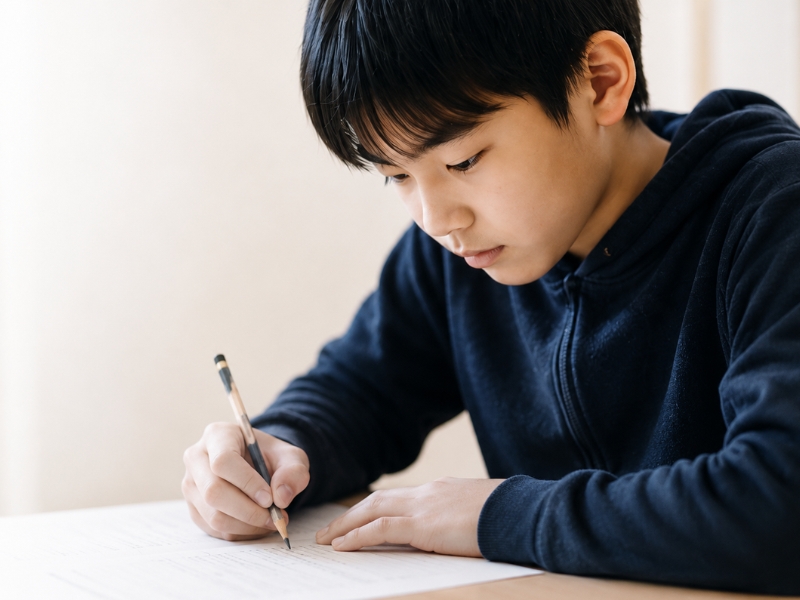 中学受験の問題演習に取り組む小学生